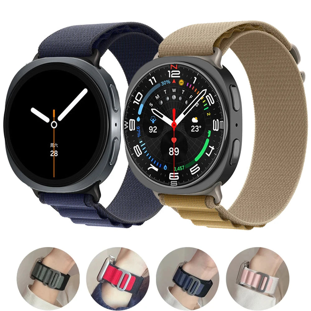 Navy and khaki nylon loops with wrist-worn previews