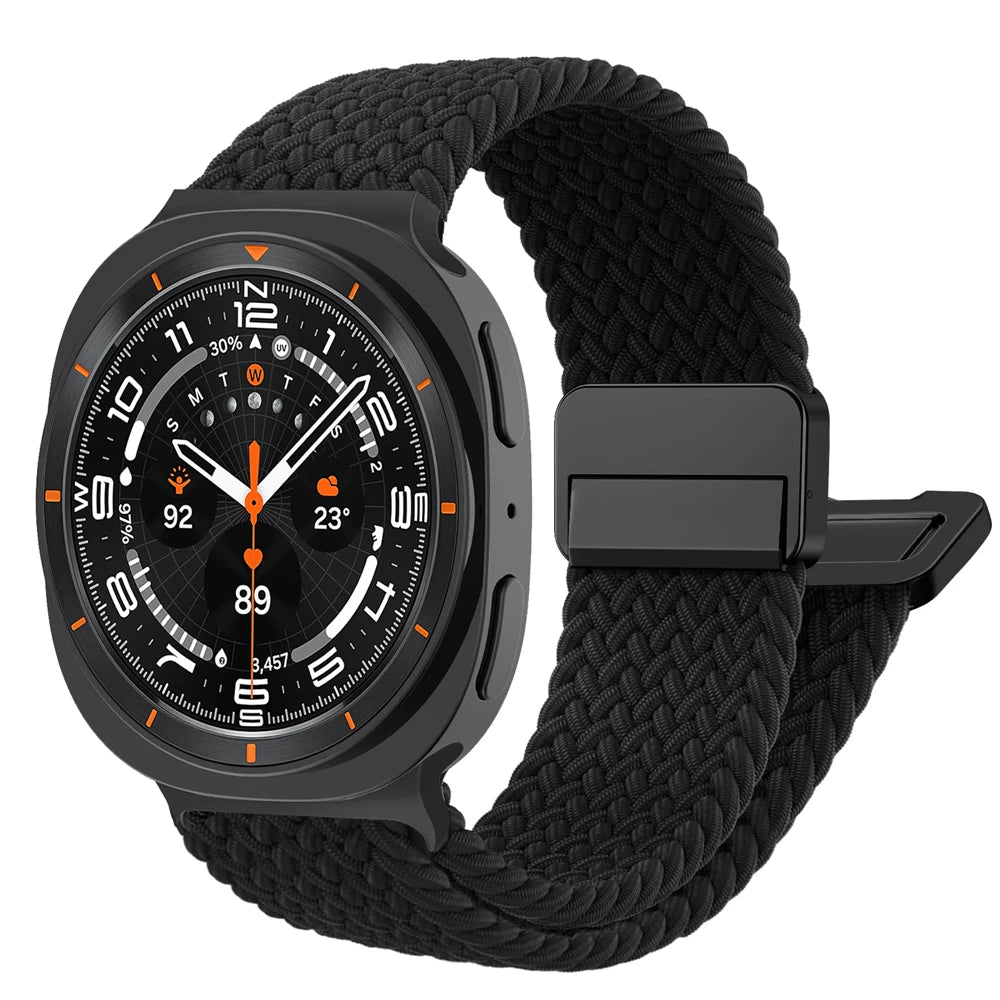 Black braided nylon band adjustable fastening for Samsung Galaxy Watch8, Watch8 Classic and Watch9
