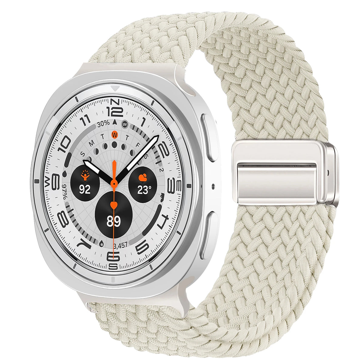 Braided Nylon Adjustable Buckle Band in Starlight / Silver Clasp for Samsung Galaxy Watch8, Watch8 Classic and Watch9
