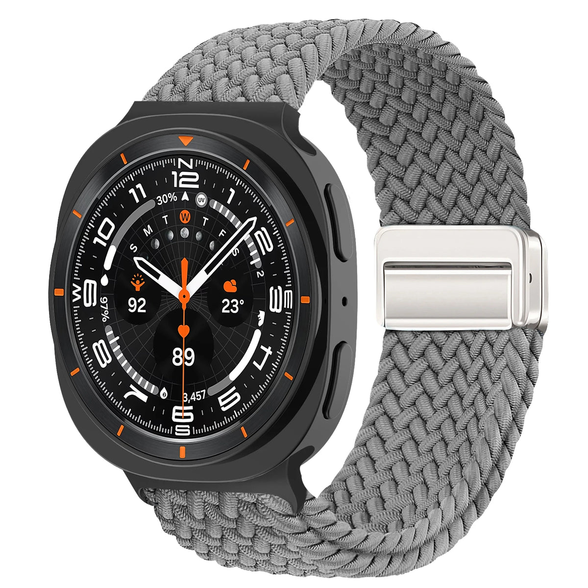 Braided Nylon Adjustable Buckle Band in Light Gray / Silver Clasp for Samsung Galaxy Watch8, Watch8 Classic and Watch9