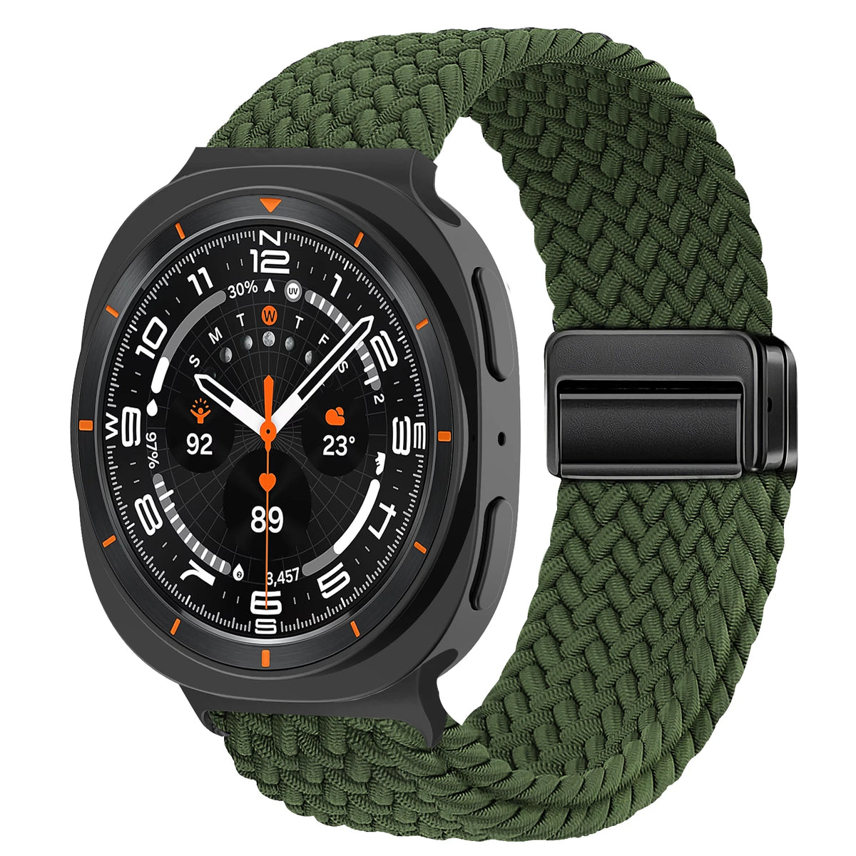 Braided Nylon Adjustable Buckle Band in Army Green / Black Clasp for Samsung Galaxy Watch8, Watch8 Classic and Watch9