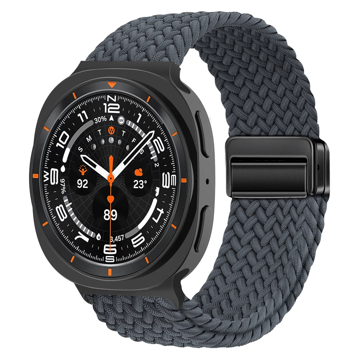Braided Nylon Adjustable Buckle Band in Space Gray / Black Clasp for Samsung Galaxy Watch8, Watch8 Classic and Watch9