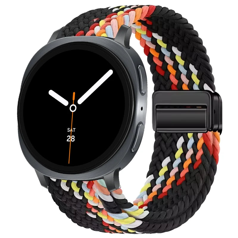 Braided Nylon Clasp Band in Black Rainbow Diagonal / Black Clasp for Samsung Galaxy Watch8, Watch8 Classic and Watch9
