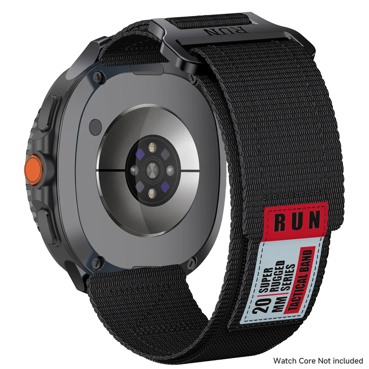 RUN Nylon Hook-and-Loop Band in Black / Red Label for Samsung Galaxy Watch8, Watch8 Classic and Watch9