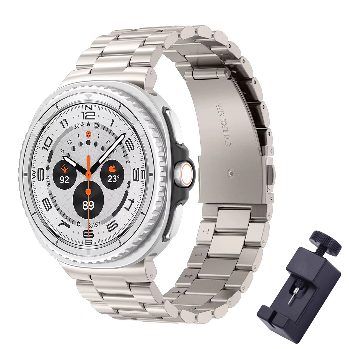 Galaxy Watch8, Watch8 Classic & Watch9 Steel Link Band in Titanium Gray / With Tool