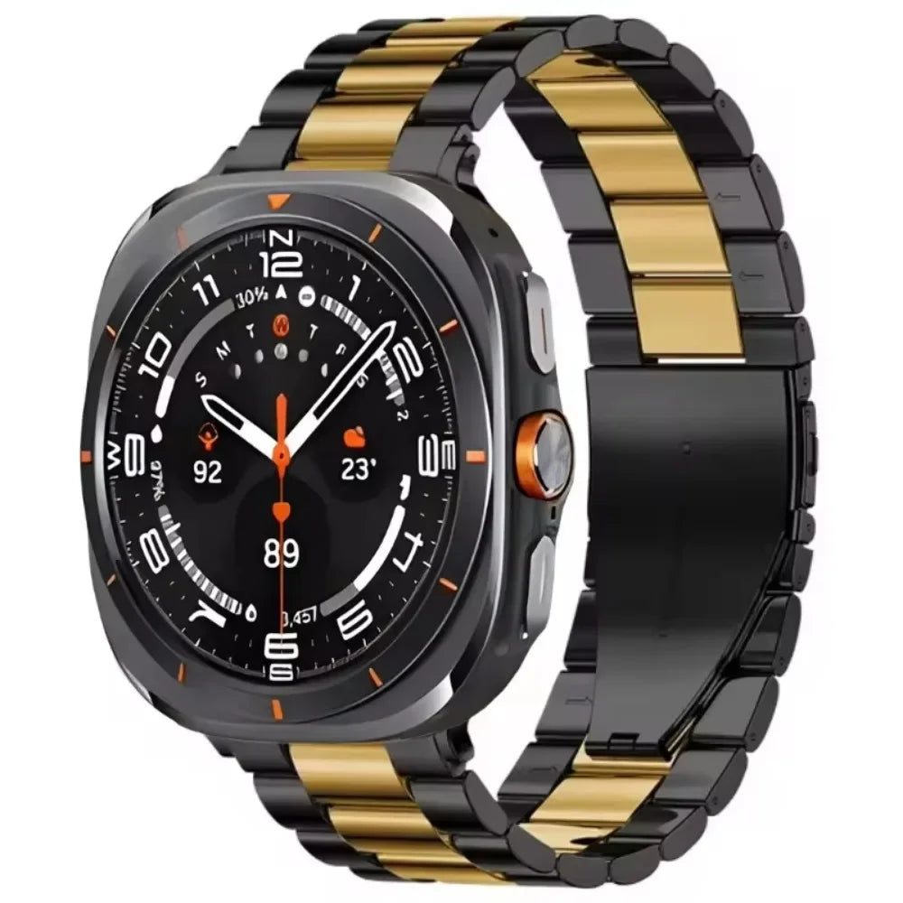 Three-Row Steel Band with Color Center in Black / Gold Center for Samsung Galaxy Watch8, Watch8 Classic and Watch9