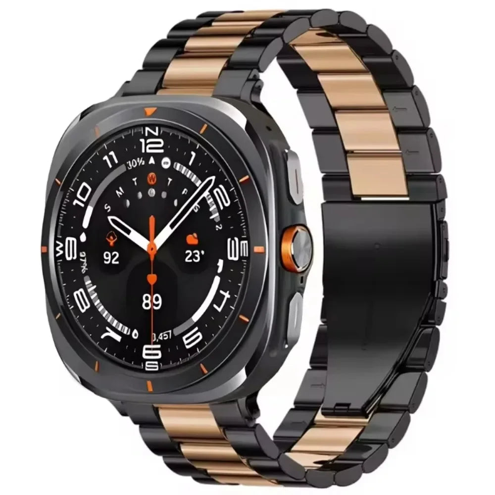 Three-Row Steel Band with Color Center in Black / Rose Gold Center for Samsung Galaxy Watch8, Watch8 Classic and Watch9