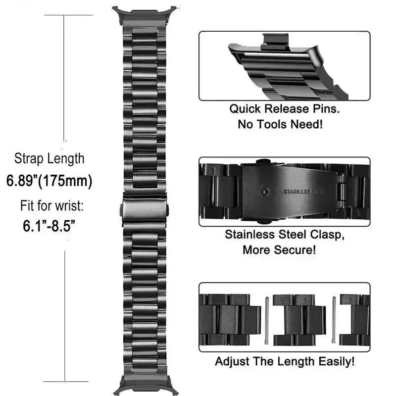 Steel band length and clasp details for Samsung Galaxy Watch8, Watch8 Classic and Watch9