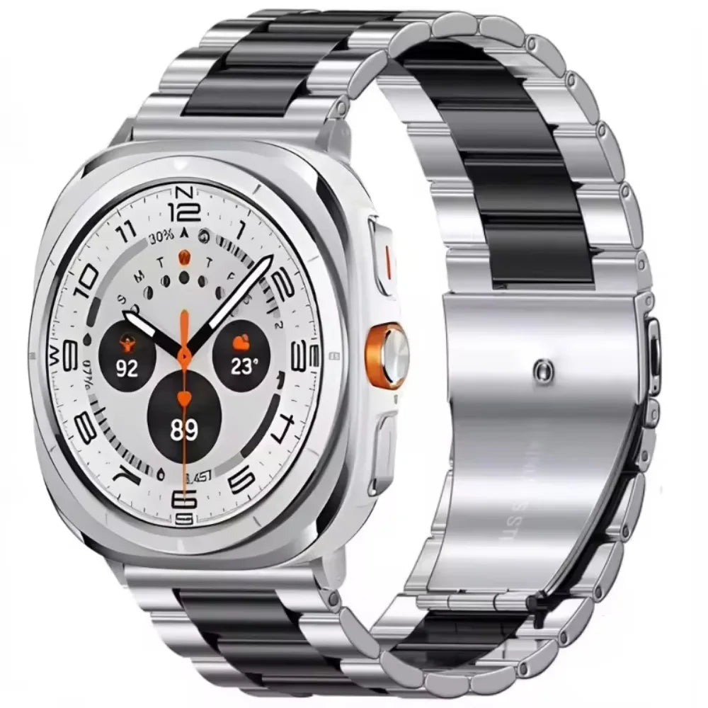 Three-Row Steel Band with Color Center in Silver / Black Center for Samsung Galaxy Watch8, Watch8 Classic and Watch9