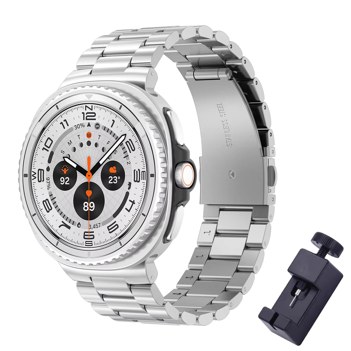 Galaxy Watch8, Watch8 Classic & Watch9 Steel Link Band in Silver / With Tool
