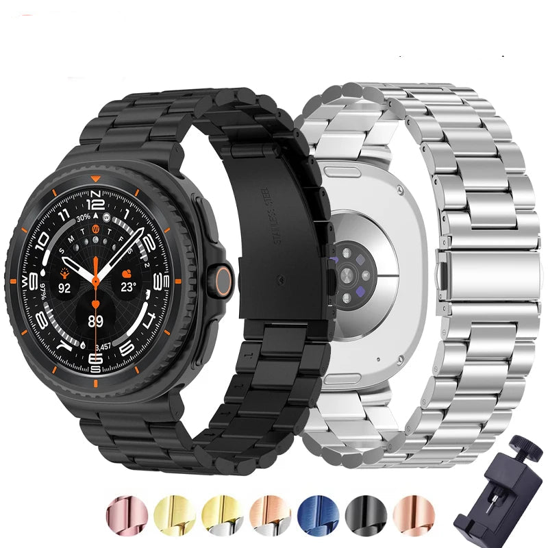 Black and silver steel link bands with finish previews