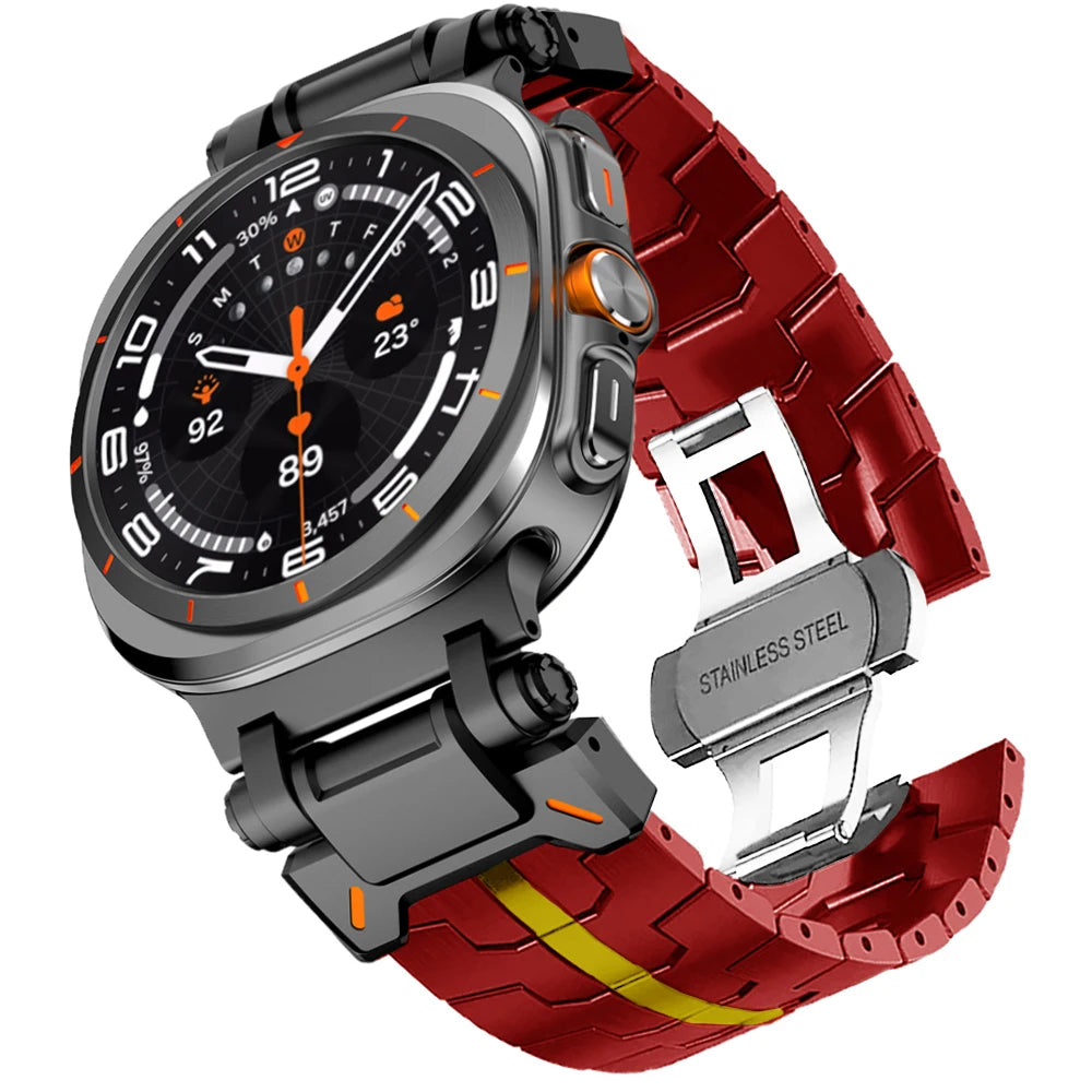 Steel Link Band with Stripe Options in Red / Gold Stripe for Samsung Galaxy Watch8, Watch8 Classic and Watch9