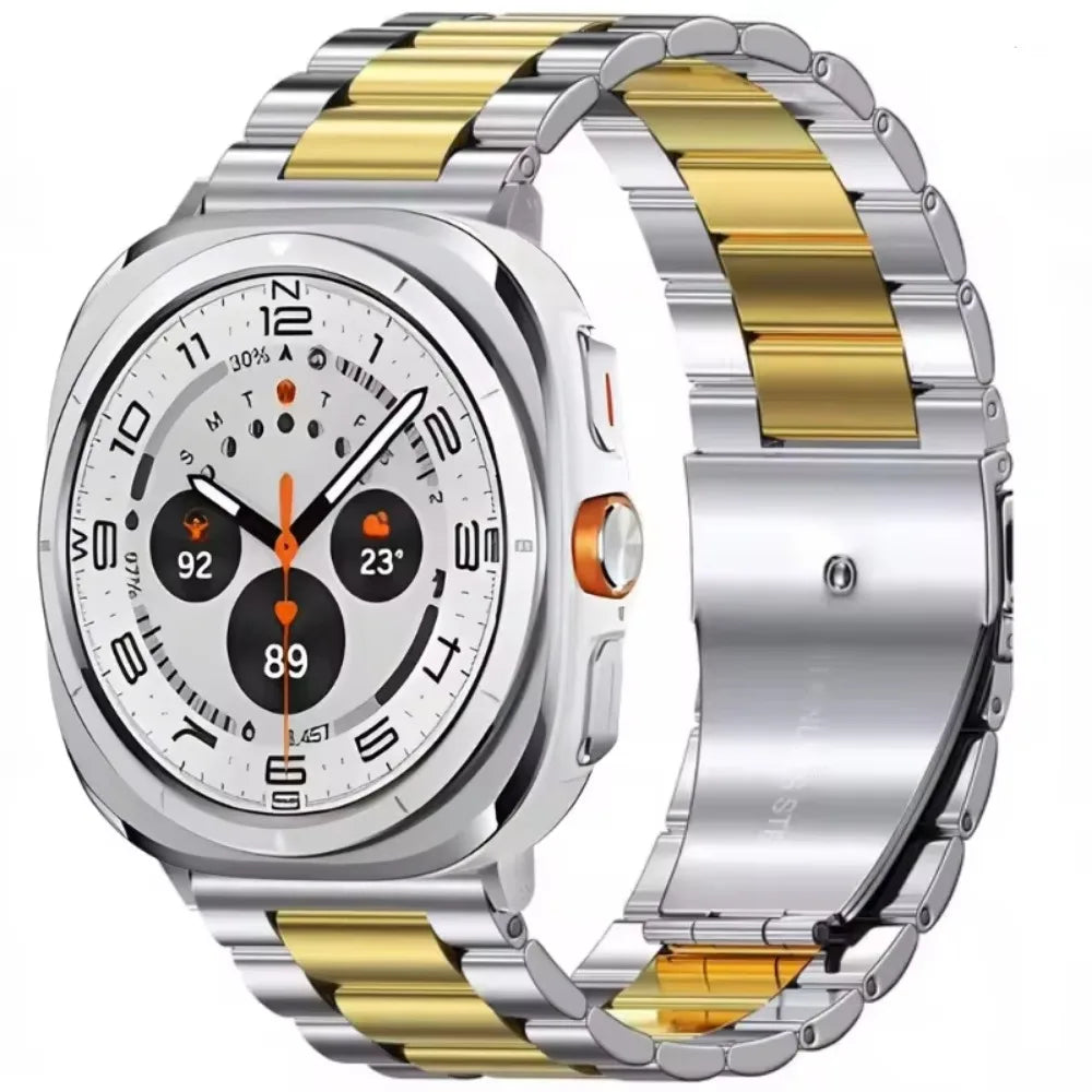 Three-Row Steel Band with Color Center in Silver / Gold Center for Samsung Galaxy Watch8, Watch8 Classic and Watch9