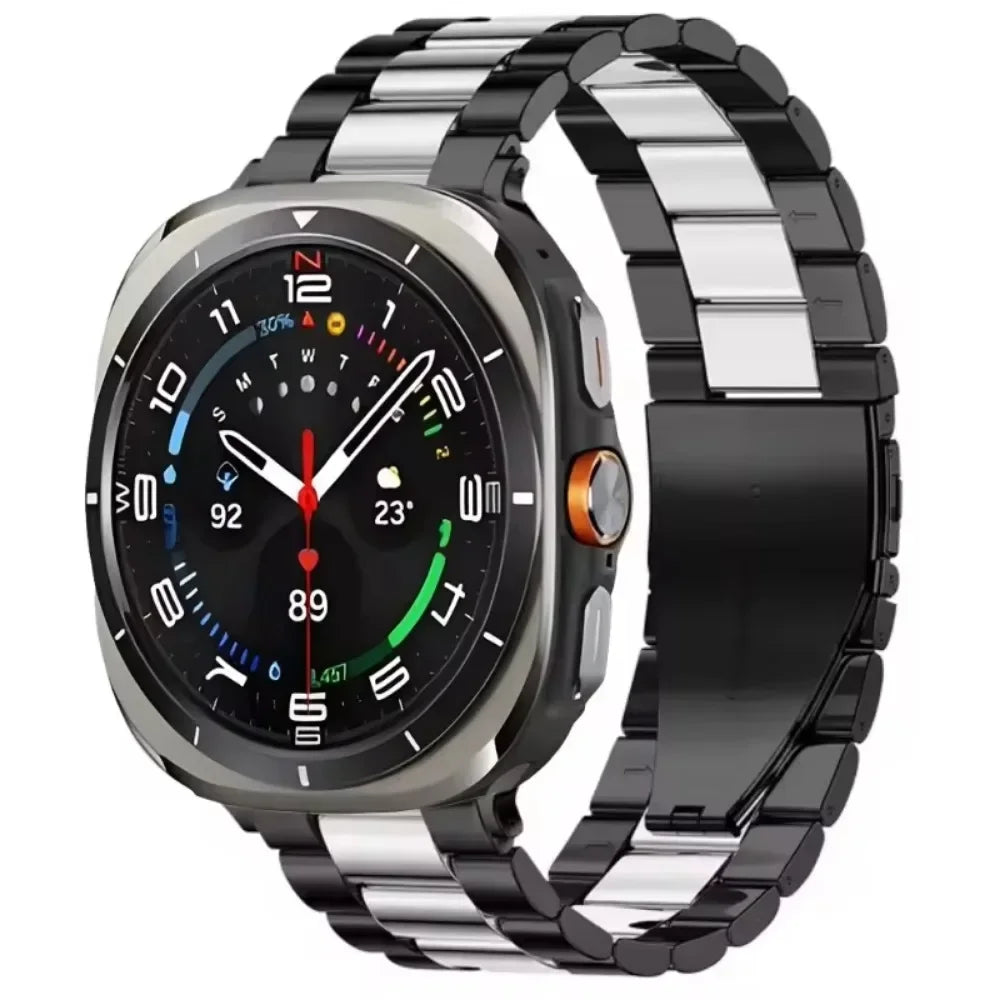 Three-Row Steel Band with Color Center in Black / Silver Center for Samsung Galaxy Watch8, Watch8 Classic and Watch9