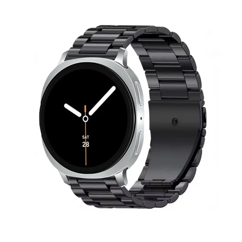 Black three-row steel band front view for Samsung Galaxy Watch8, Watch8 Classic and Watch9