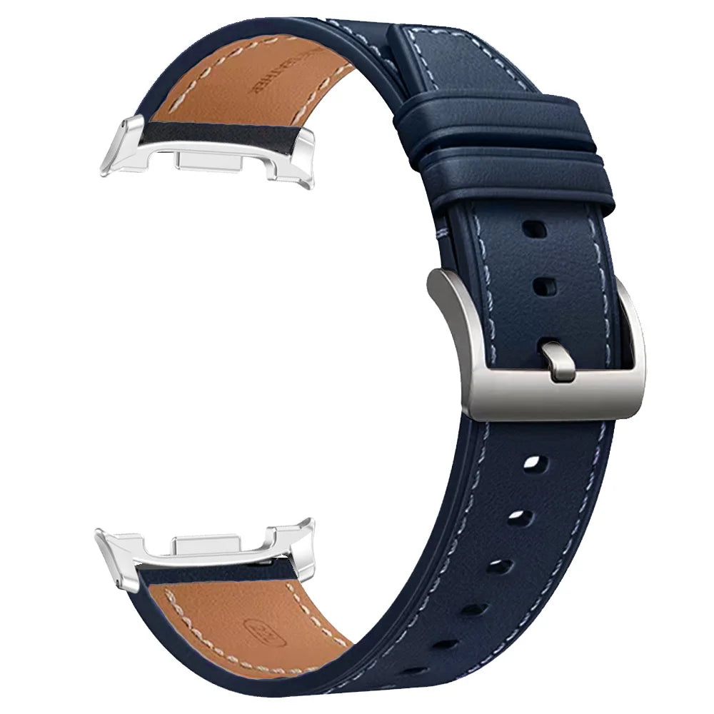 Smooth Stitched Leather Band in Navy Blue / Silver Connectors for Samsung Galaxy Watch8, Watch8 Classic and Watch9