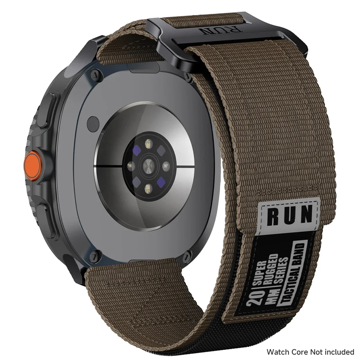RUN Nylon Hook-and-Loop Band in Brown / Gray Label for Samsung Galaxy Watch8, Watch8 Classic and Watch9