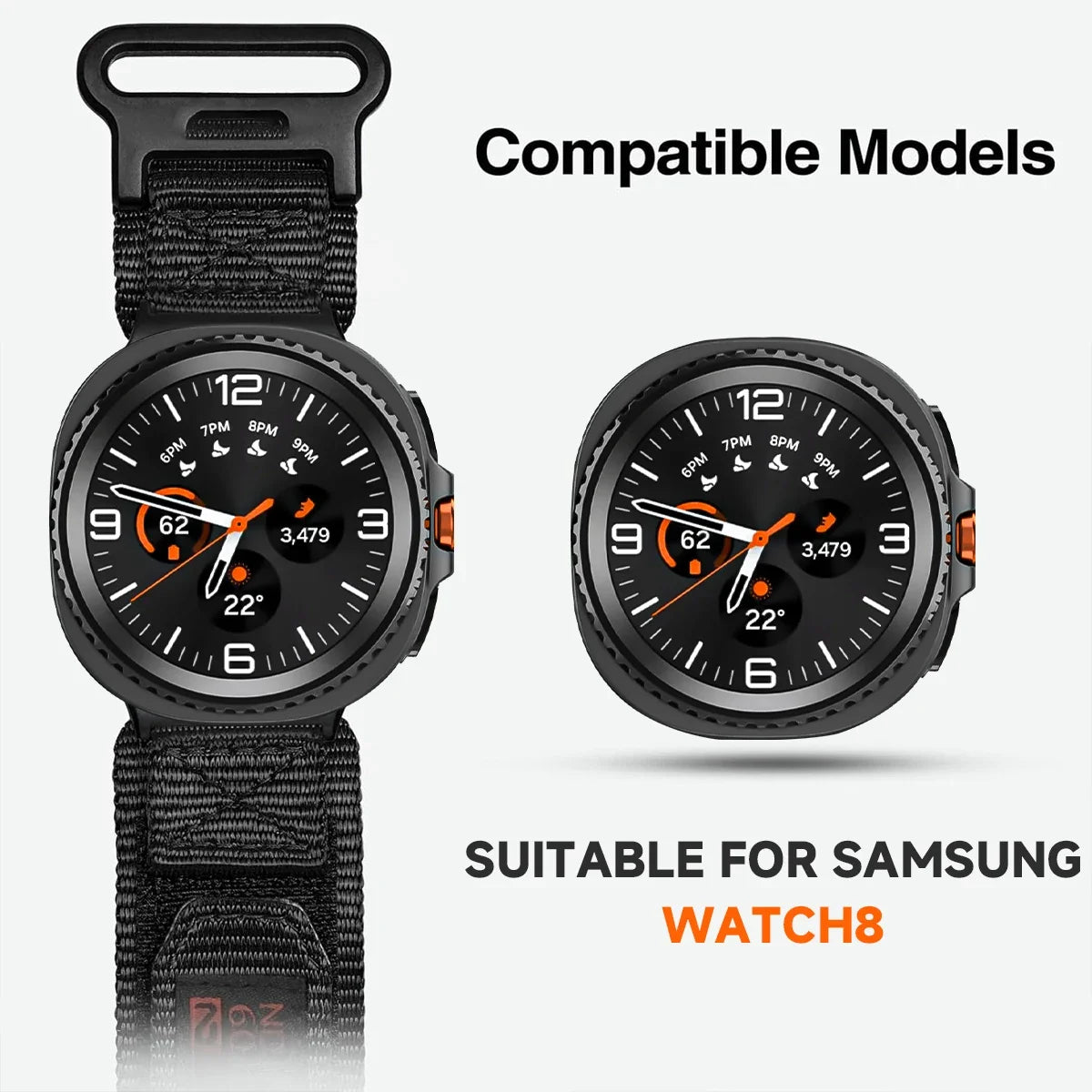 RUN nylon watch band connector compatibility illustration for Samsung Galaxy Watch8, Watch8 Classic and Watch9