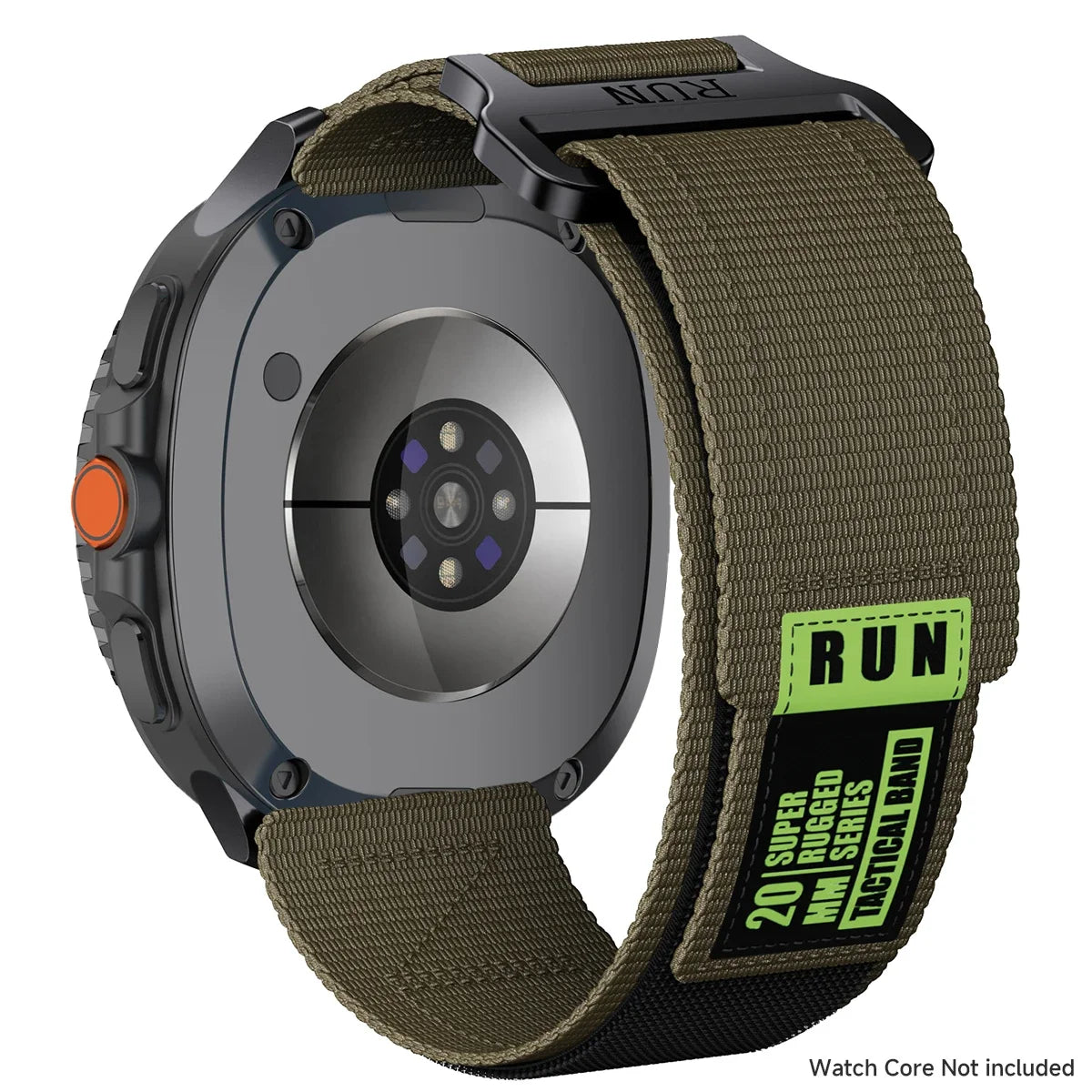 RUN Nylon Hook-and-Loop Band in Army Green / Green Label for Samsung Galaxy Watch8, Watch8 Classic and Watch9
