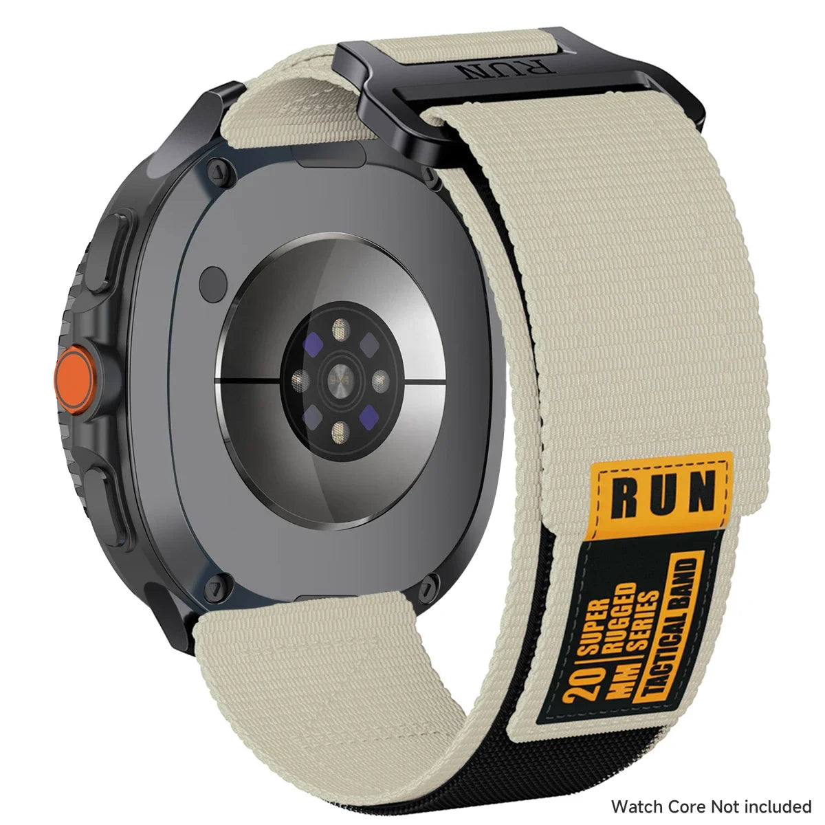 RUN Nylon Hook-and-Loop Band in Beige / Orange Label for Samsung Galaxy Watch8, Watch8 Classic and Watch9