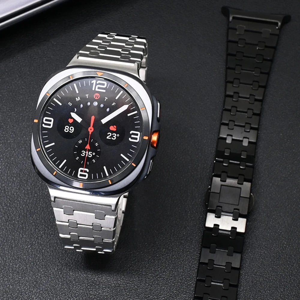 Silver and black H-link steel watch bands for Samsung Galaxy Watch8, Watch8 Classic and Watch9