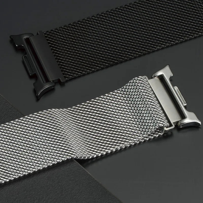 Black and silver mesh strap connector ends