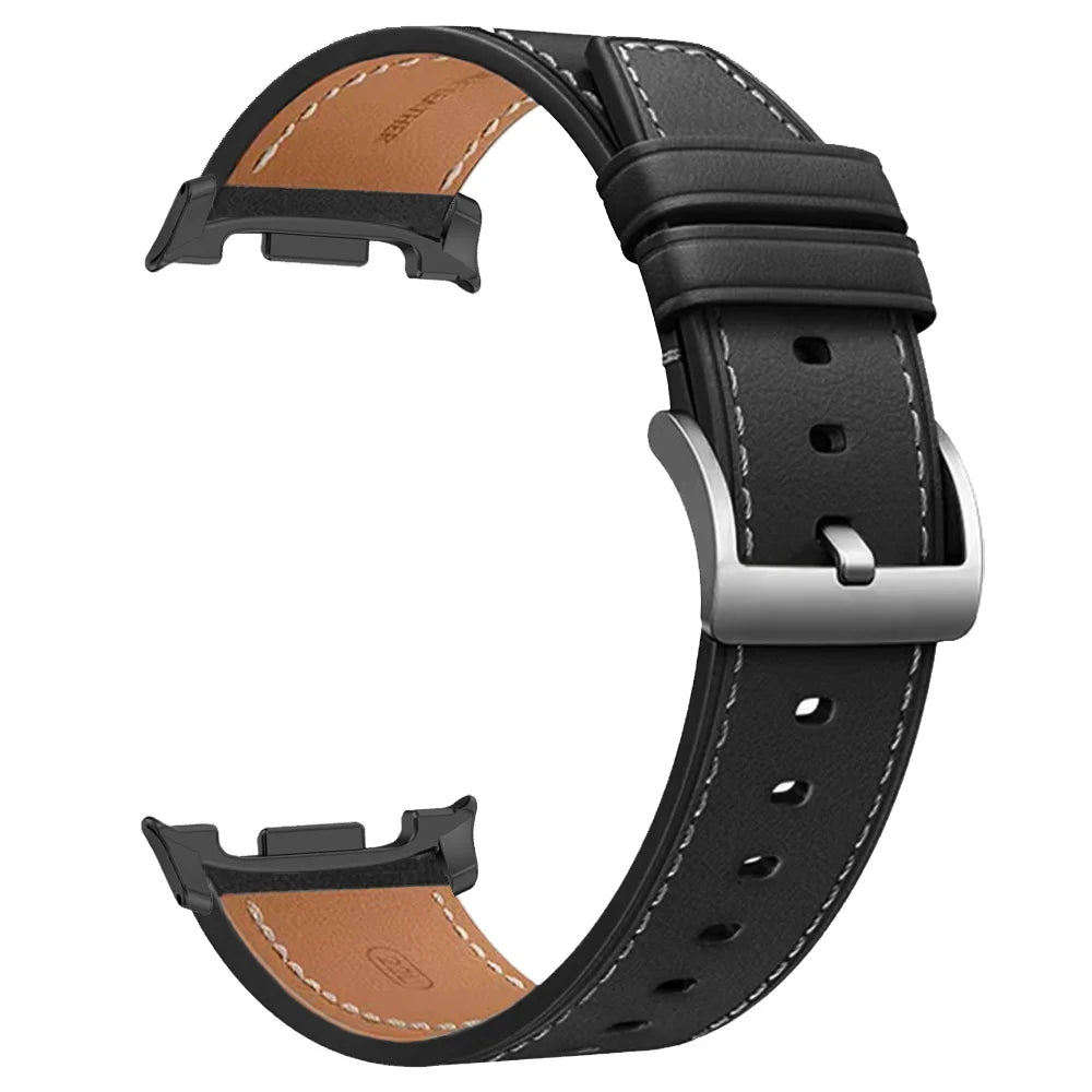 Smooth Stitched Leather Band in Black / Black Connectors for Samsung Galaxy Watch8, Watch8 Classic and Watch9