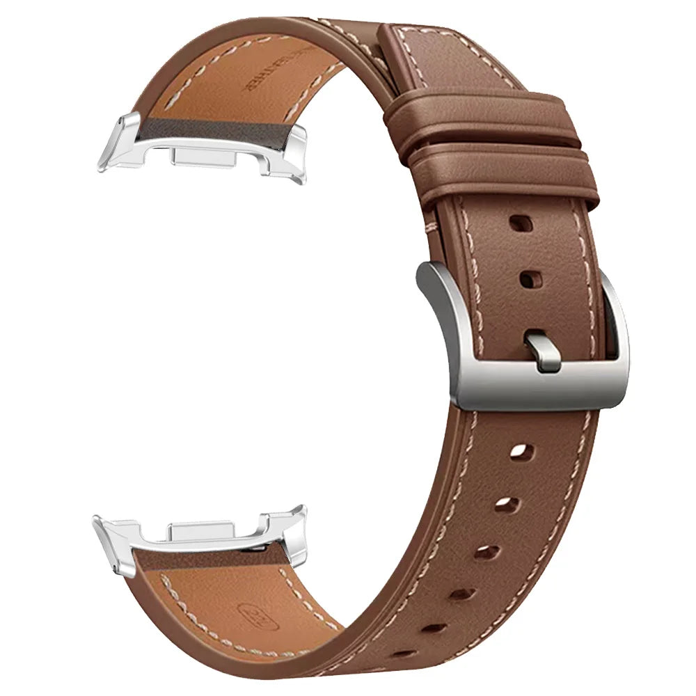 Smooth Stitched Leather Band in Brown / Silver Connectors for Samsung Galaxy Watch8, Watch8 Classic and Watch9