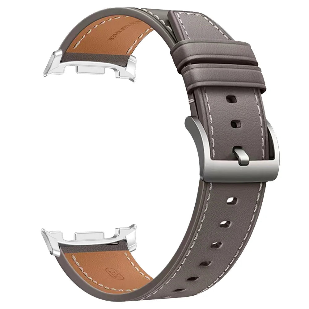 Smooth Stitched Leather Band in Gray / Silver Connectors for Samsung Galaxy Watch8, Watch8 Classic and Watch9