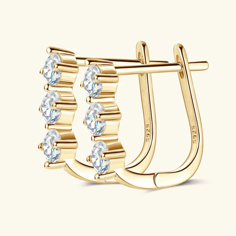 Moissanite Y Necklace & Three-Stone Hoop Earrings in Silver — Gold-tone hoop backs
