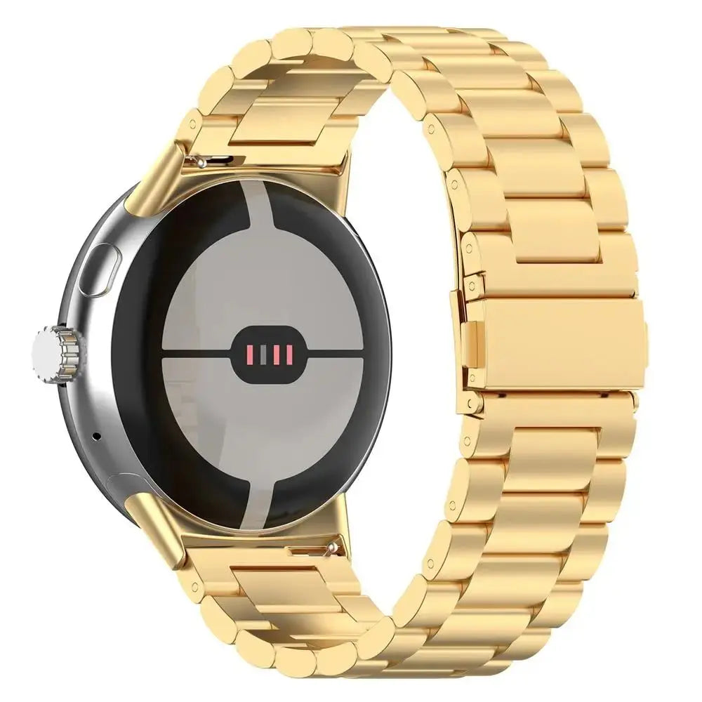 Three-Row Steel Link Google Pixel Watch Bracelet in Gold