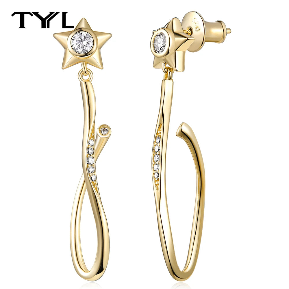 Moissanite Hoop & Drop Earrings in Sterling Silver — Gold-Tone star post drops
