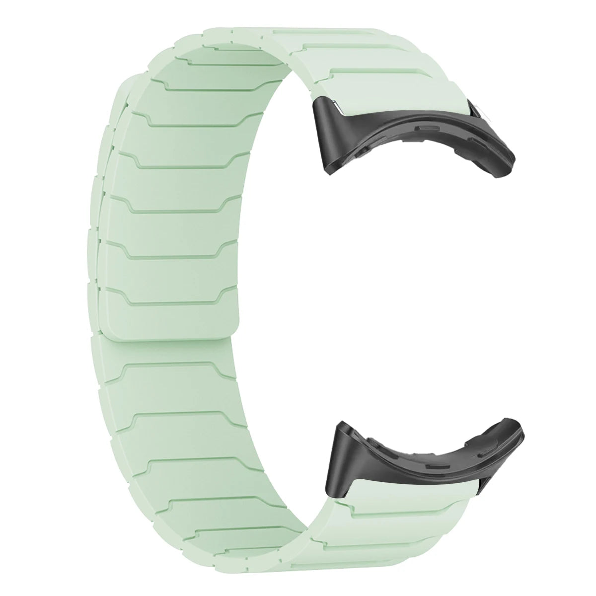 Segmented Magnetic Silicone Google Pixel Watch Band in Mint Green - Black