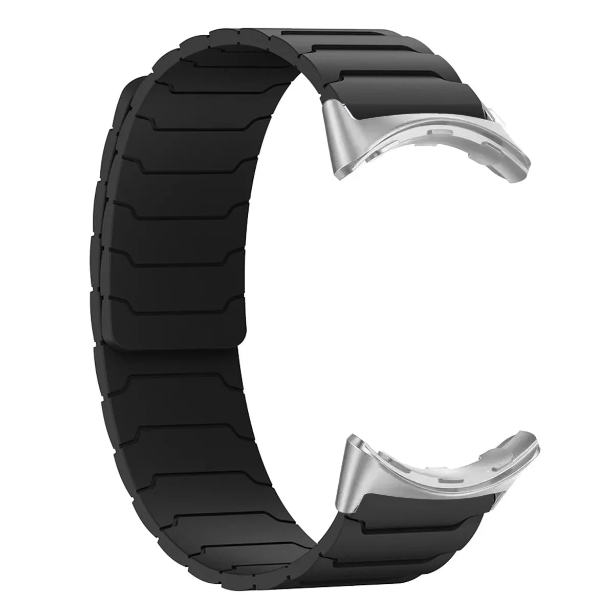 Segmented Magnetic Silicone Google Pixel Watch Band in Black - Silver