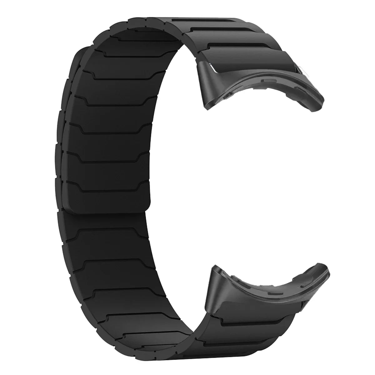 Segmented Magnetic Silicone Google Pixel Watch Band in Black - Black