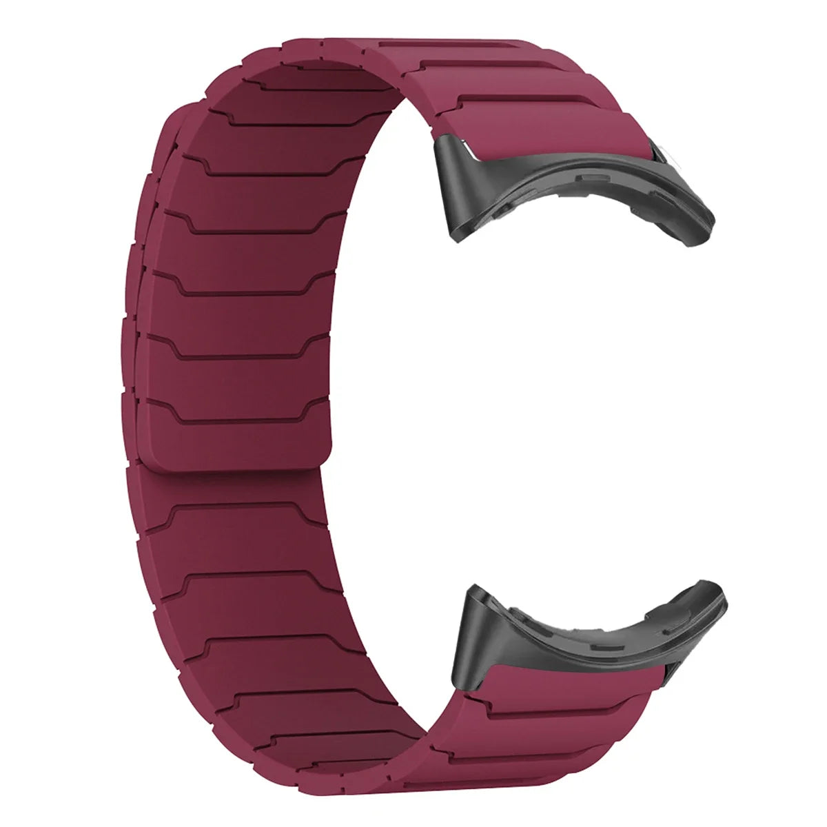 Segmented Magnetic Silicone Google Pixel Watch Band in Burgundy - Black