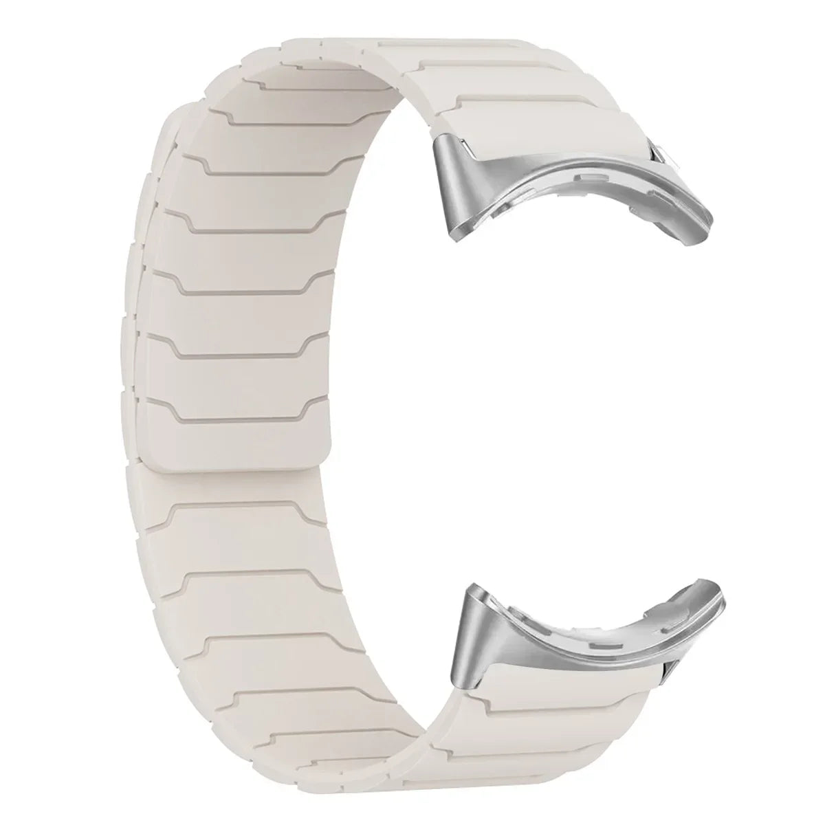Ivory magnetic silicone Pixel Watch band with silver connectors