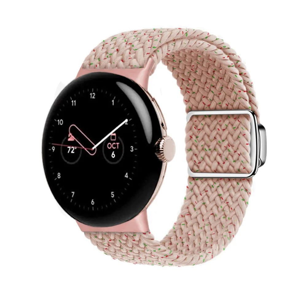Magnetic Clasp Braided Nylon Google Pixel Watch Band in Pink Speckle