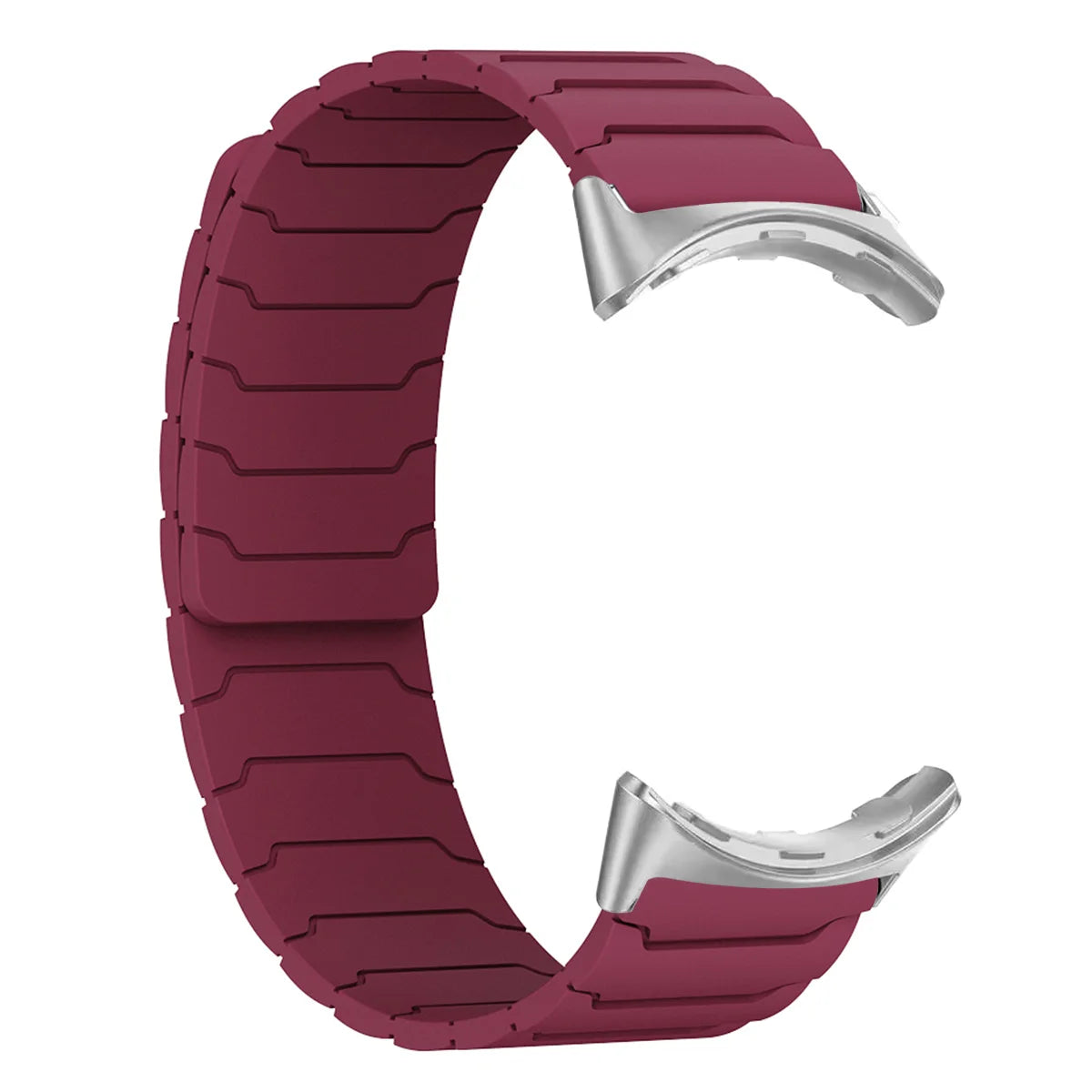 Segmented Magnetic Silicone Google Pixel Watch Band in Burgundy - Silver