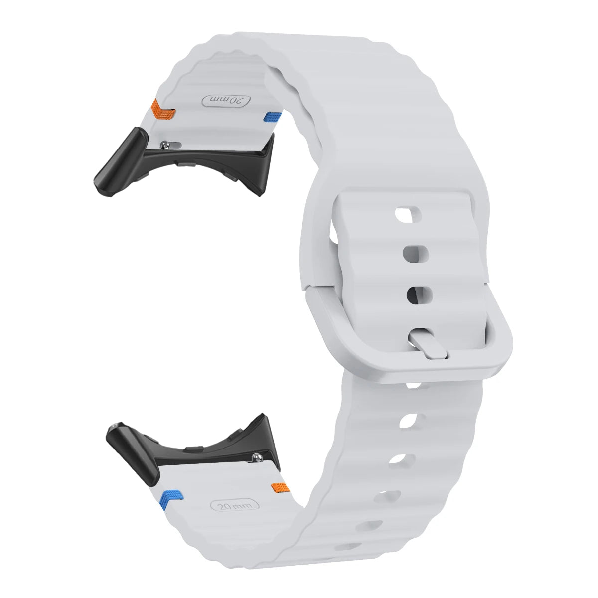 Ridged Buckle Silicone Google Pixel Watch Band in Light Gray - Black