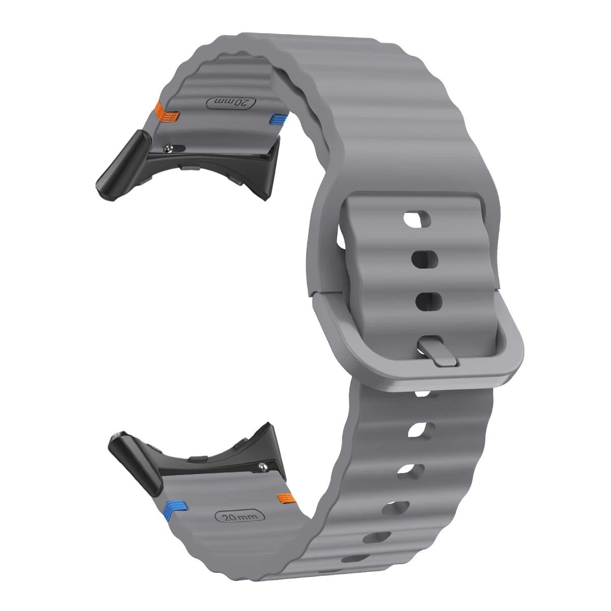 Ridged Buckle Silicone Google Pixel Watch Band in Gray - Black
