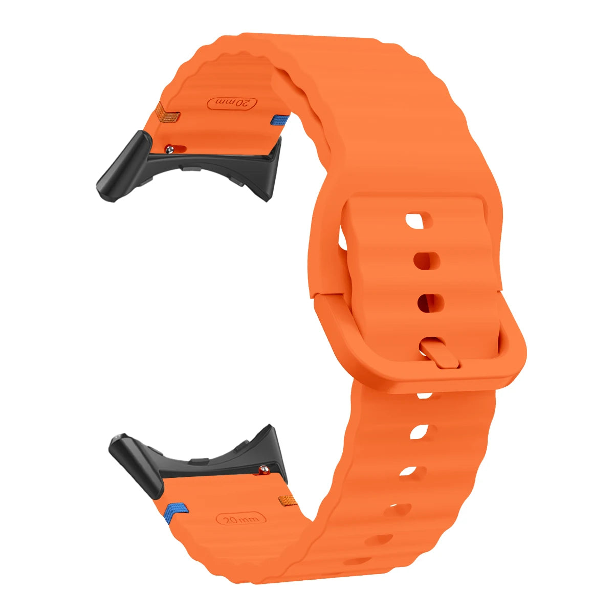 Ridged Buckle Silicone Google Pixel Watch Band in Orange - Black