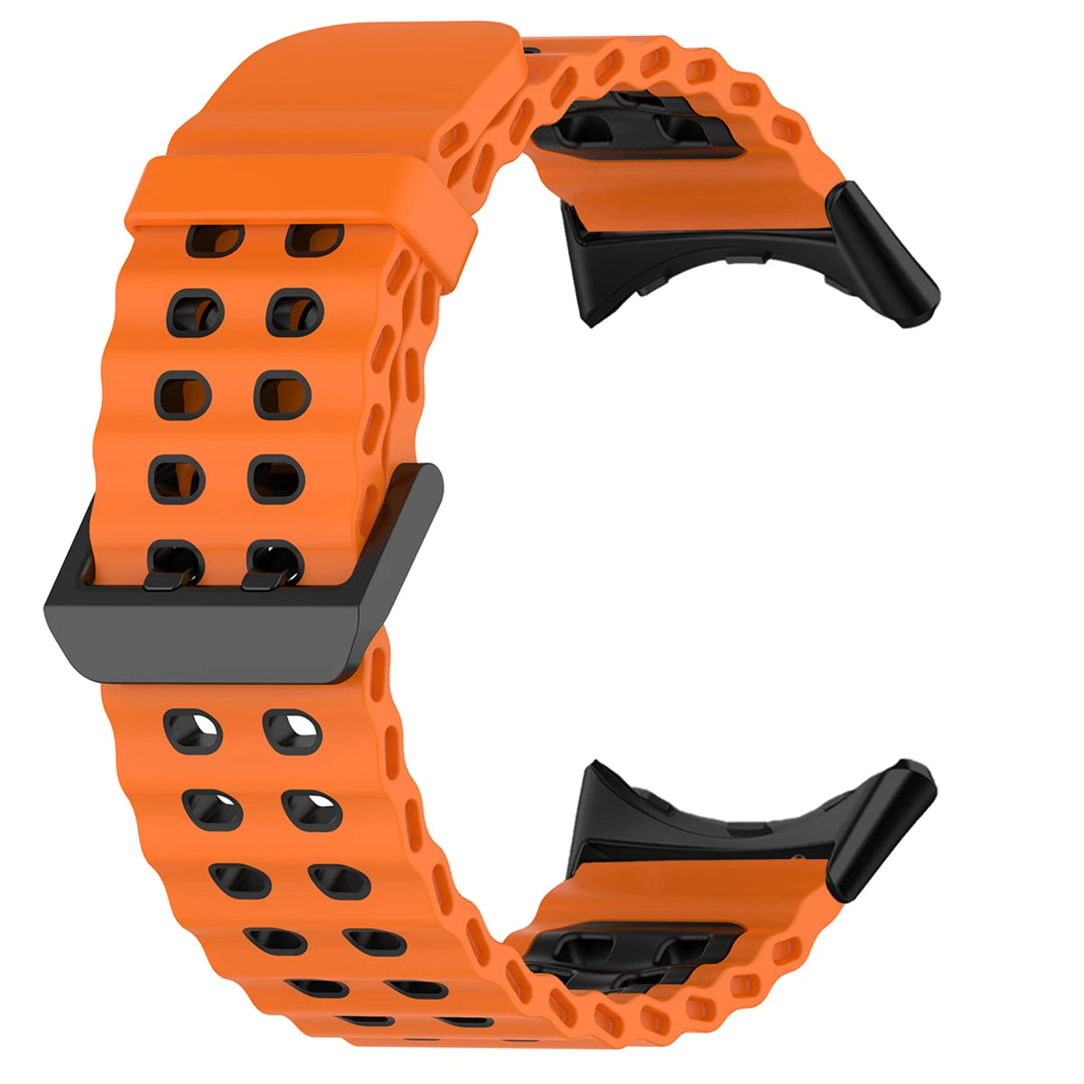 Double-Row Perforated Silicone Pixel Watch 45mm Band in Orange / Black - Black