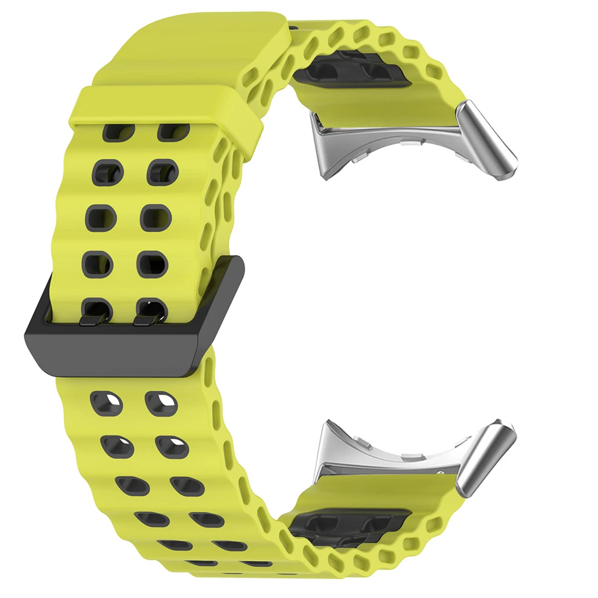 Double-Row Perforated Silicone Pixel Watch 45mm Band in Lime / Gray - Silver