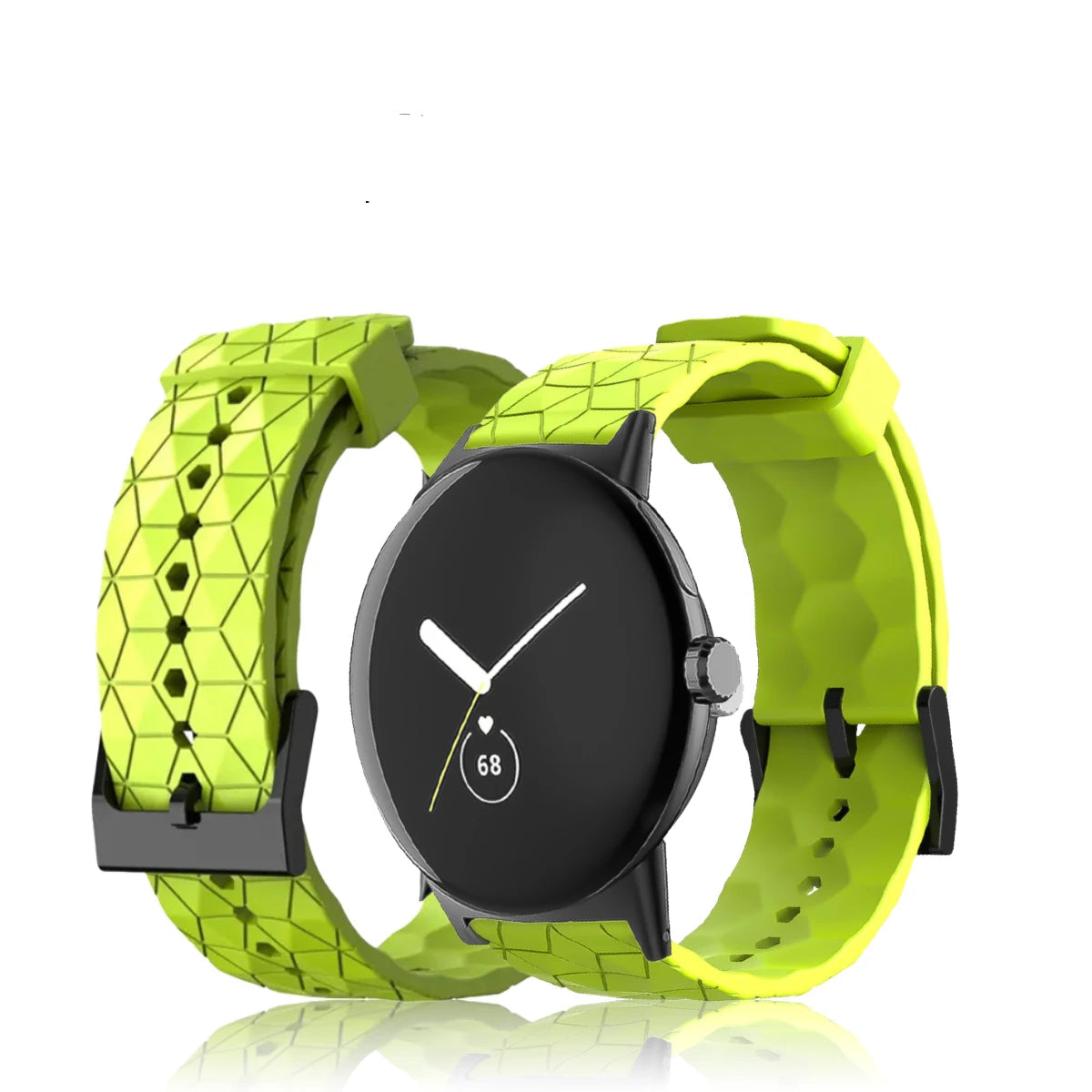 Front and back of lime geometric silicone band