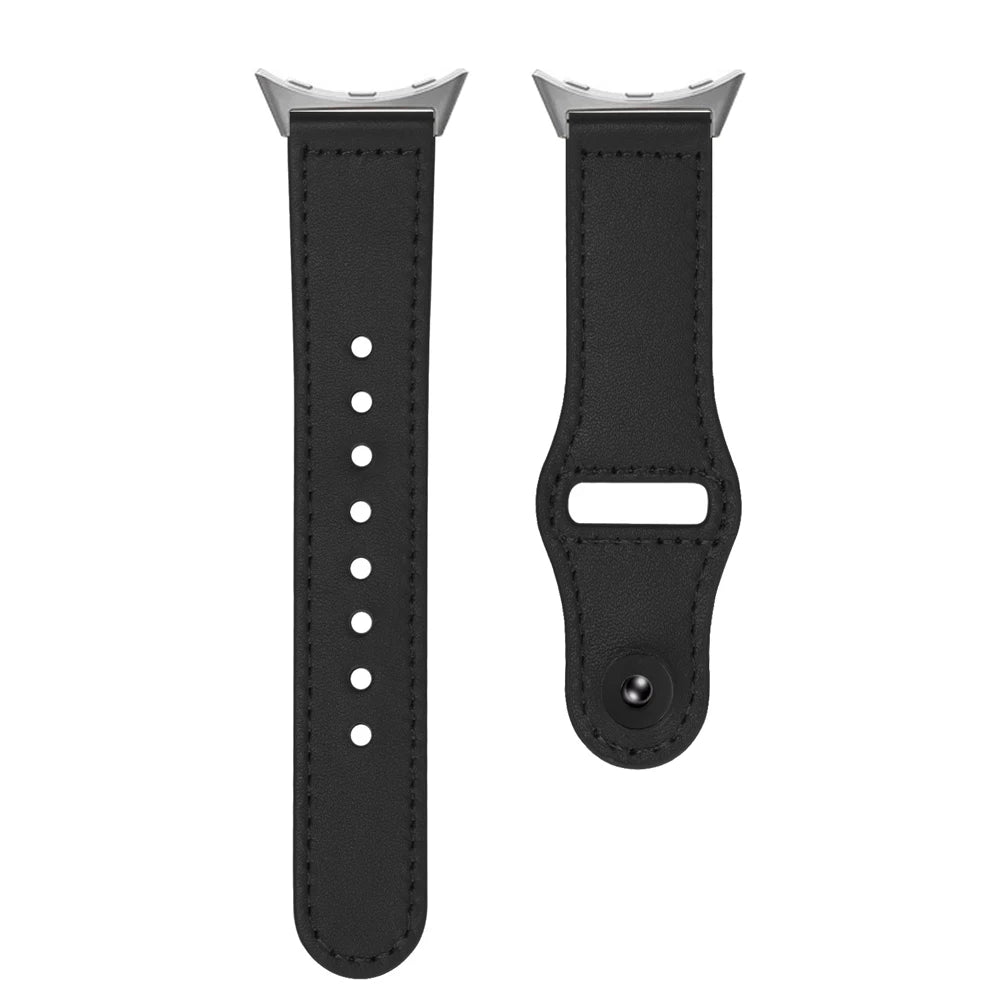 Slim Pin-and-Tuck Leather Google Pixel Watch Band in Black