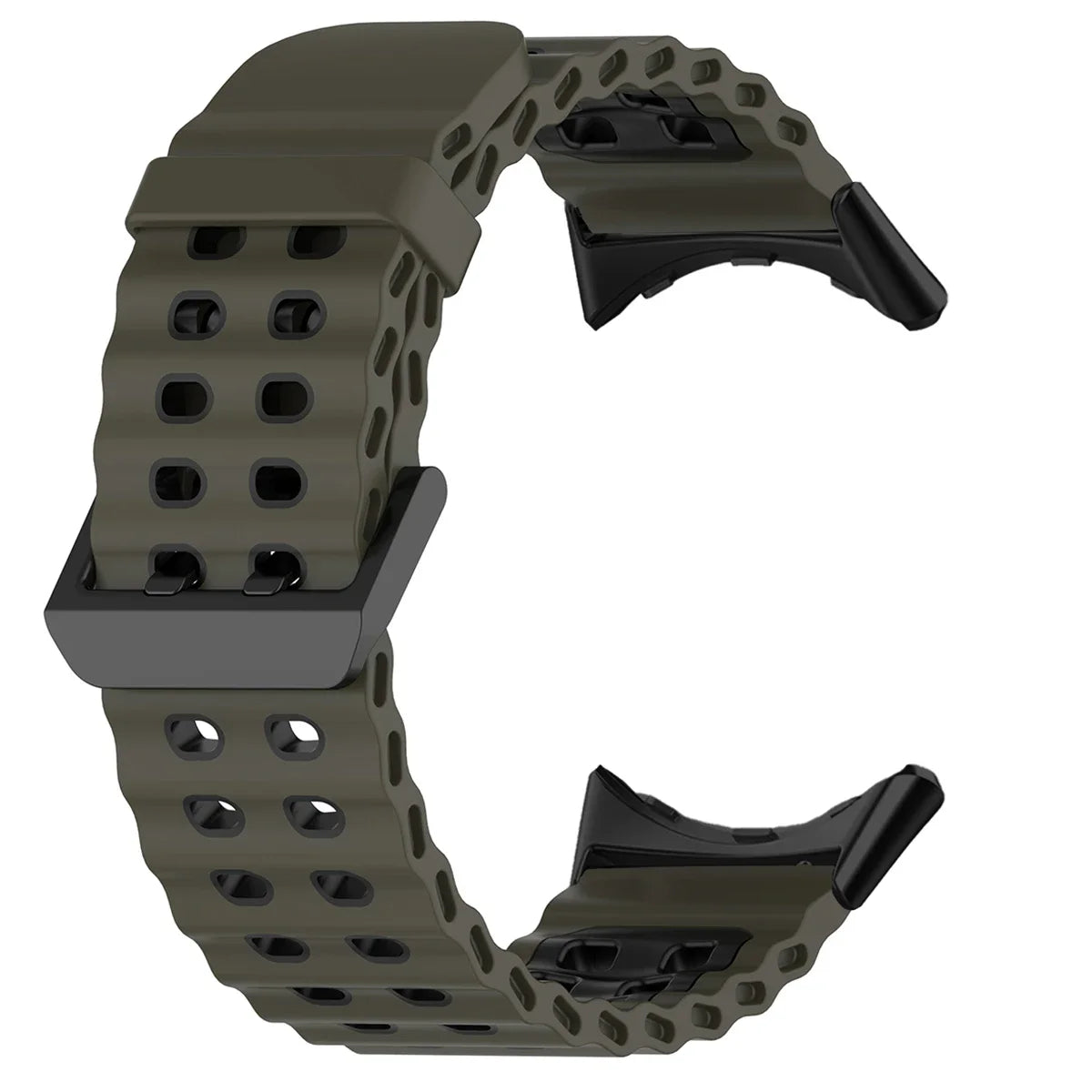 Double-Row Perforated Silicone Pixel Watch 45mm Band in Army Green / Black - Black
