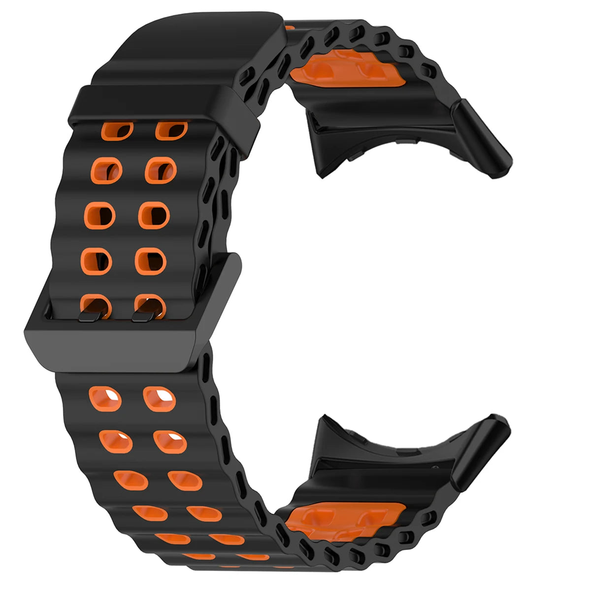 Double-Row Perforated Silicone Pixel Watch 45mm Band in Black / Orange - Black