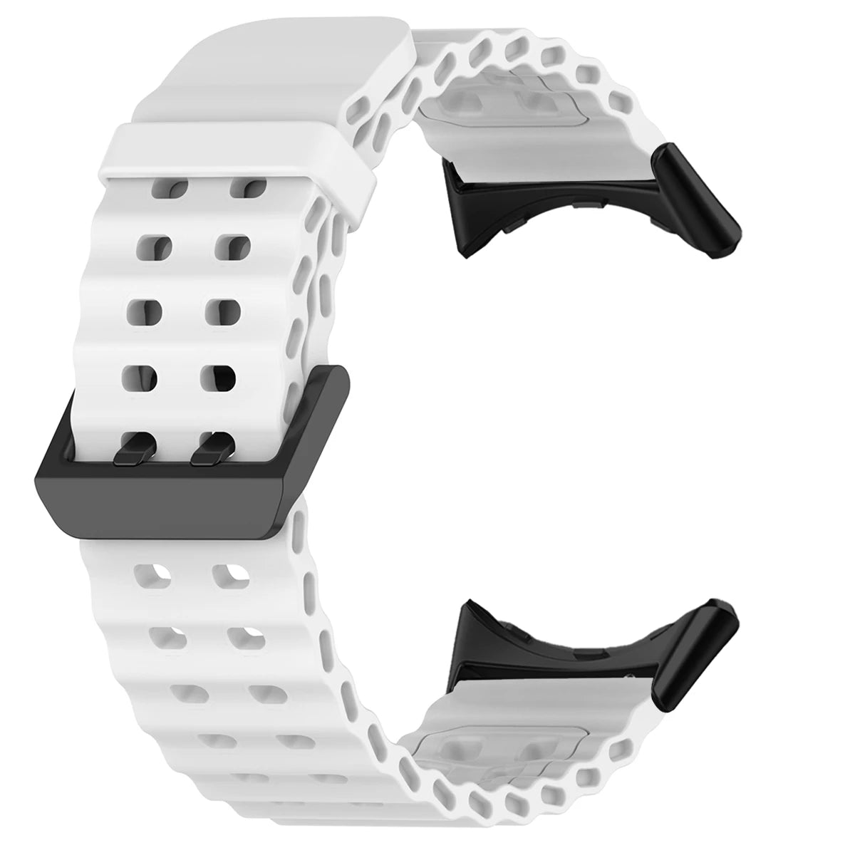 Double-Row Perforated Silicone Pixel Watch 45mm Band in White - Black