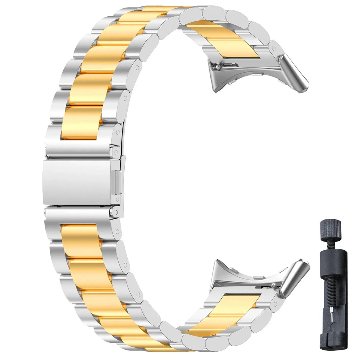 Colorblock Steel Link Google Pixel Watch Bracelet in Silver / Gold